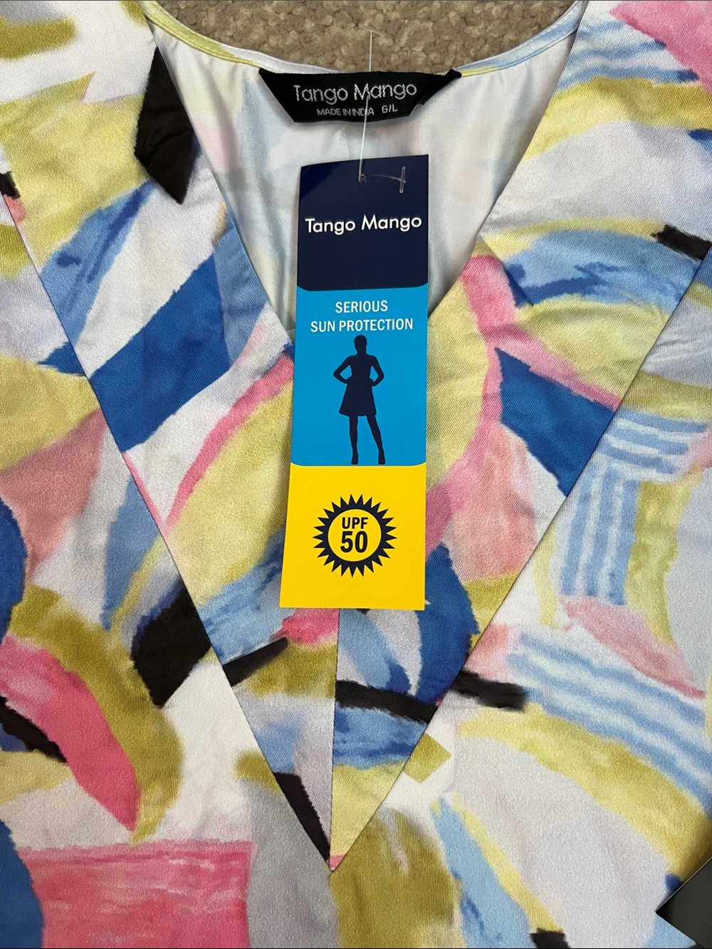 Tango Mango Colorful Abstract V-Neck Dress  UPF50 sun protection new
